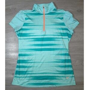 Nike Golf Women's Polo Shirt Medium Aqua Teal Stripe Dri-Fit Short Sleeve